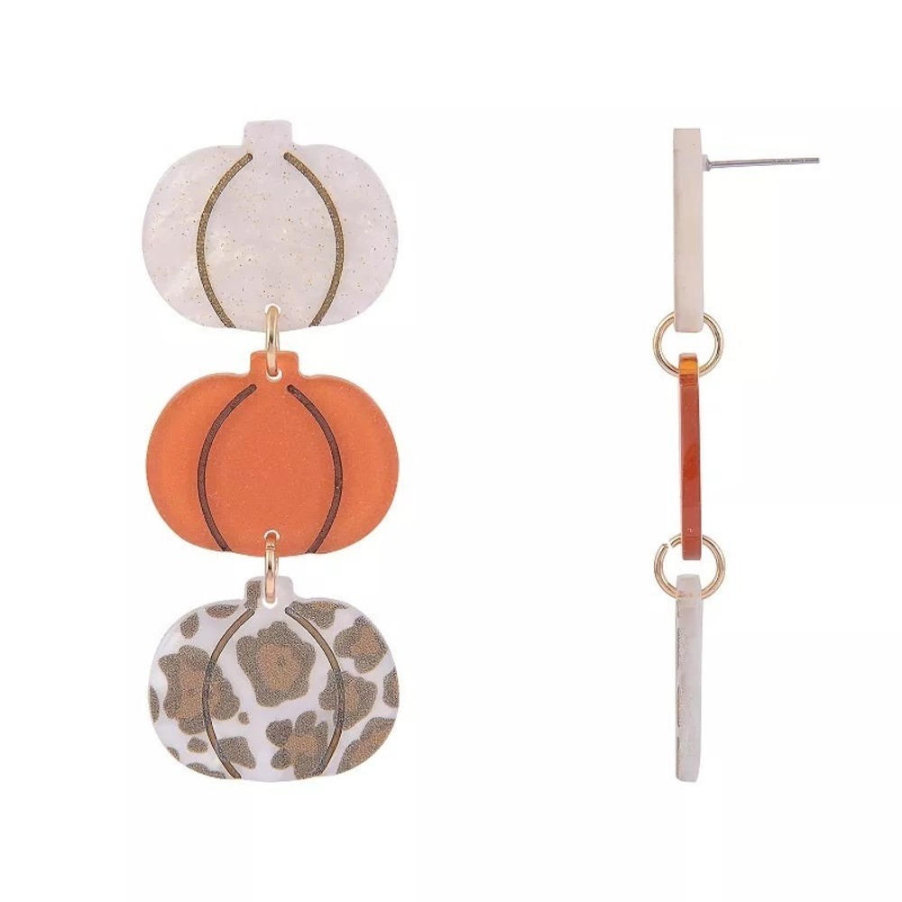 Triple Pumpkin Drop Earrings NWT Fall Leopard